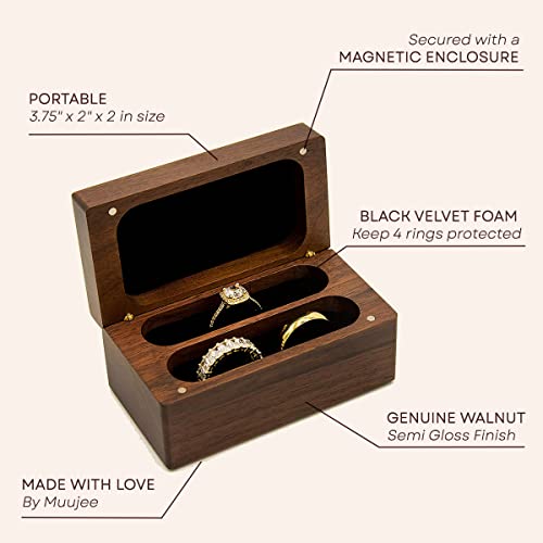 MUUJEE Quad Wooden Ring Box for Wedding Ceremony - Engraved Ring Holder Box for Engagement Proposal Anniversary and Valentines Day Gift for Him or Her (Blank Box) - color: Blank Lid
