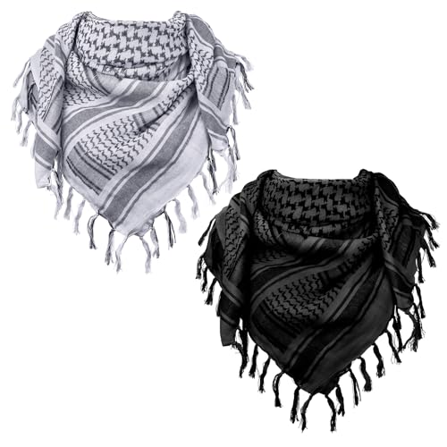 Aonal Military Shemagh Tactical Desert Scarf, Keffiyeh Scarf for Men - color: X-white & Black (2 Pcs)