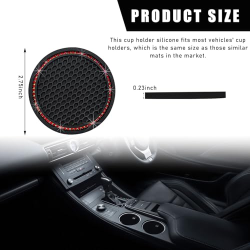 Dickno 2 PCS Bling Car Cup Coaster, 2.75 Inch Crystal Rhinestone Auto Cup Holder Insert Coaster, Anti-Slip Durable Car Drink Cup Mat, Universal Vehicle Interior Decor Accessories (Black & Red) - color: Black+red, size: 2 PCS