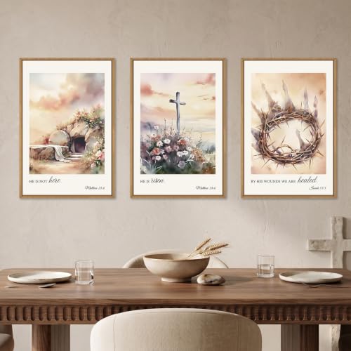 Large Vintage Christian Jesus Cross Framed Wall Art Set -24"x36"x3 - color: Vintage Christian Wall Art, size: 24"L x 36"W