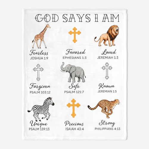 Personalized Baptism God Says I Am Toddler Blanket, Christian Bible Verse Safari Animal Throw, Custom Faith Keepsake for Boys Girls, Religious Gift from Parents Grandparents, Nursery Decor - color: Baptsim Toddler Blanket