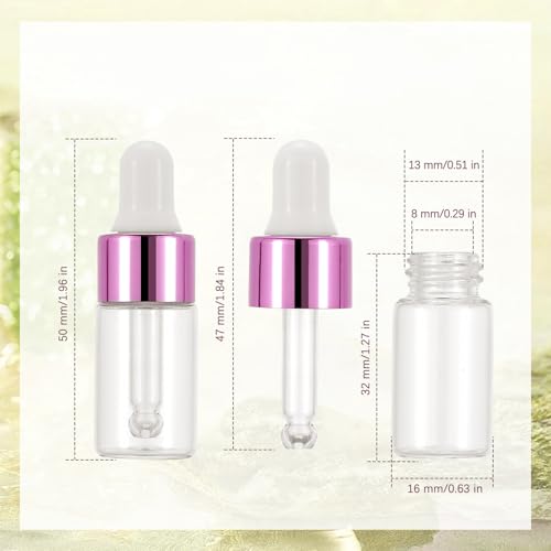 Kesell 15Pcs 3ml Glass Dropper Bottles, Pink Aluminum Caps - color: Pink