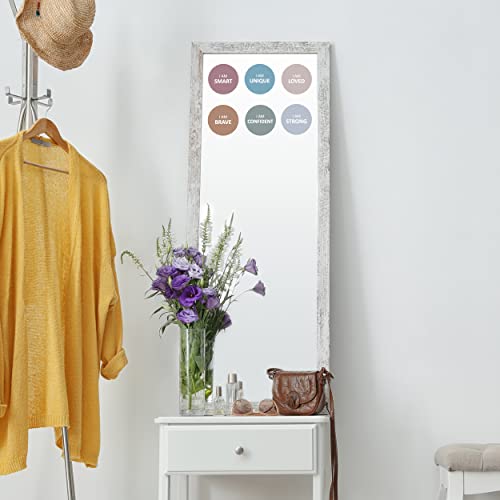 Affirmation Mirror Decals - Set of 6 Colorful Vinyl Circle Dot Stickers I Am Smart, Unique, Loved, Brave, Confident - Bathroom Bedroom Dorm Apartment - color: Circle Affirmation