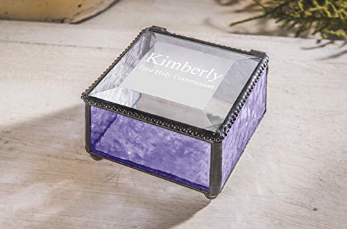 First Communion Gift Personalized Jewelry Box Engraved Keepsake Stained Glass J Devlin Box 899 EB218-2 (Purple) - color: Purple