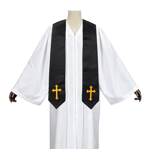 Clergy Stole with Embroidery Cross, Unisex Minister Priest Stole for Wedding Church Service Accessories 60/72 Inch - color: Black, size: 60 Inch
