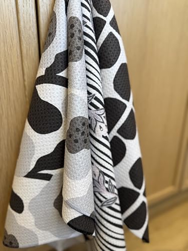 Kitchen Towels, Dish Towels for Kitchen, 3 Pc Kitchen Towel Set - color: Black/Gray
