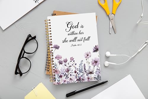 Christian Notebook for Women, Christian Gifts Journal, Prayer Journal for Women, Bible Journaling Notebook, PSALM 46:5 God is Within Her She Will Not Fall Floral Spiral Notebook 5.5x8.3 - color: 15-Christian-notebook