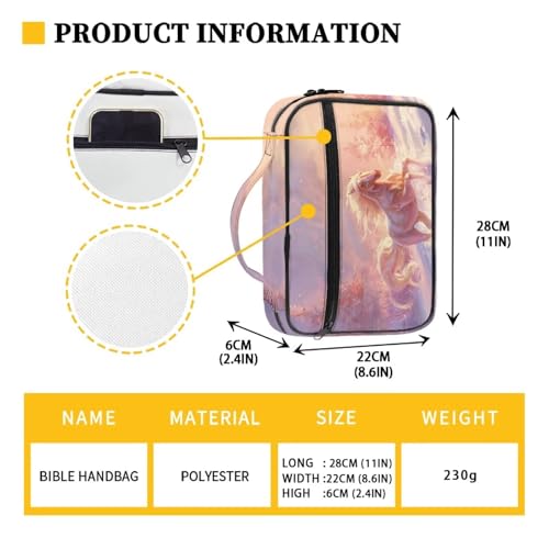 Bible Cover Church Carrying Book Case Polyester Bible Protective with Pen Slots and Zippered Pocket Customizable - color: White Horse