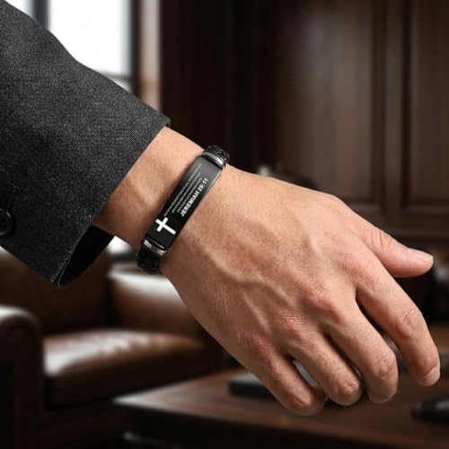 3Pcs Adjustable Christian leather Bracelets, WWJD Bracelet for Men - color: style 1