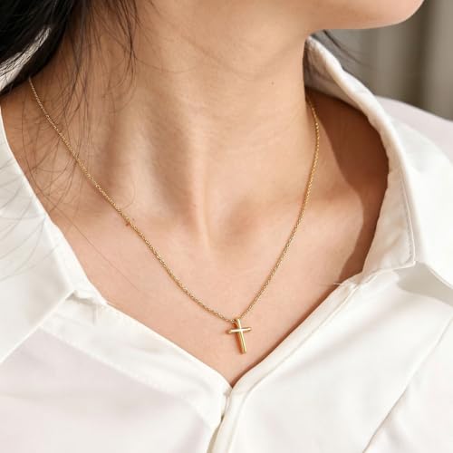 Dainty Gold Cross Necklace for Women, 14K Gold Plated Small Jesus Cross Pendant Necklace, Christian Necklace for Women, Simple Gold Necklace, Everyday Jewelry, Gold Pendant Necklace, Birthday Gift