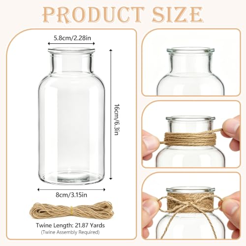 Glass Flower Vase,12 PCS Farmhouse Mason Jar for Centerpiece - color: Transparent