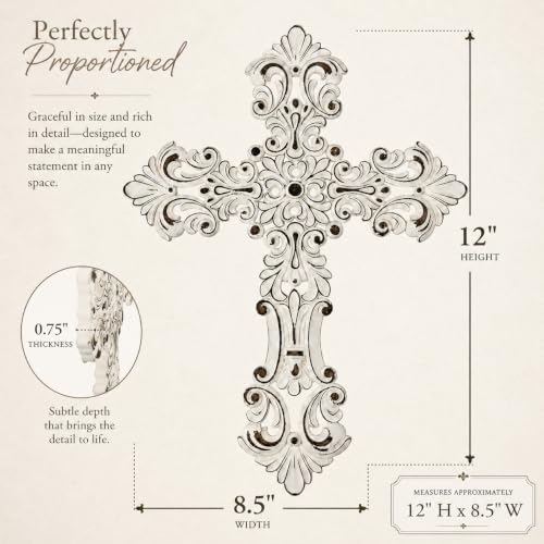 Comfy Hour 12 Inch Cross Wall Decor, White Floral Wall Cross