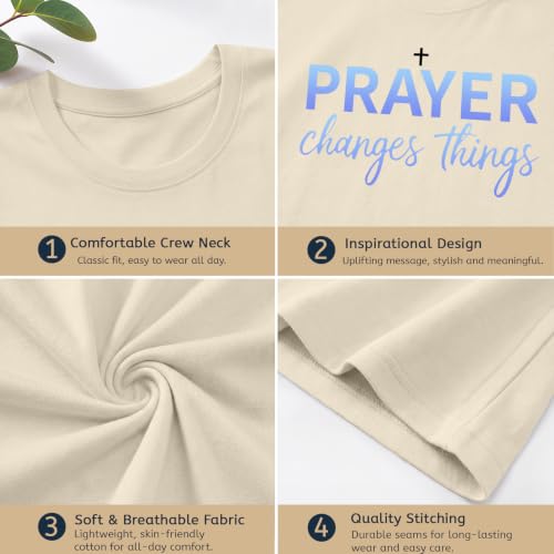 BeWithYou Christian Shirts for Women Religious Faith Jesus God Tshirts Inspirational Bible Verse Cross Graphic Tee Casual Top - color: Apricot, size: XX-Large