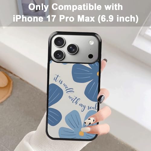 Aesthetic Blue Christian Floral Phone Case Compatible with iPhone 17 Pro Max Case 6.9 Inch, Cute Jesus Bible Verse Design, TPU Shockproof Protective Cover for Women Girls, Wireless Charging Compatible - color: iPhone 17 Pro Max