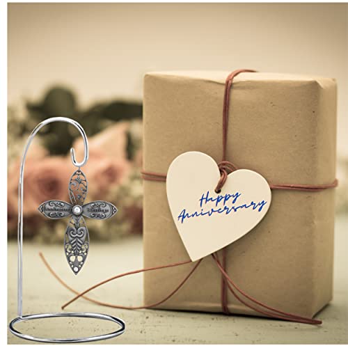 Anniversary Blessings Cross Ornament, Decorative Jeweled Cross Christmas Ornament, Religious for Couple, Husband, Wife, Parents or Grandparents, Christian Cross with Gems, 3.5 Inch