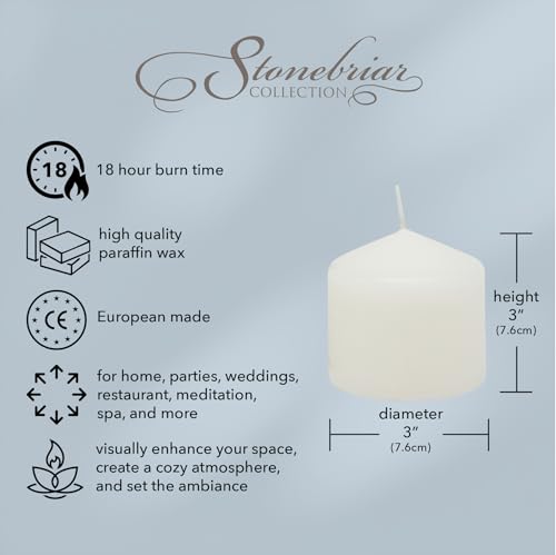 Stonebriar 3 Pack Tall 3 x 3 Inch 18 Hour Long Burning Unscented White Wax Pillar Candles - size: 3 x 3 inches, style: Pack of 3