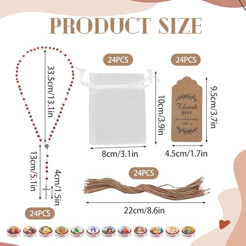 24 Pcs Rose Catholic Rosaries Necklaces,Wooden Beads Rosary Necklace Religious Rosary Jesus Cross Catholic Gifts,Holy Rosaries in Bulk with Organza Bags Gift Gift Boxes for Prayer Men Women