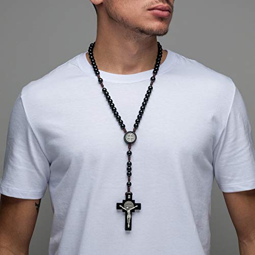 Intercession Mens St Bennedict Large Rosary - style: Black