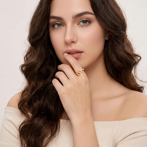 SAVORI Adjustable 14K Gold Plated Cross & Heart Open Ring for Women, 925 Sterling Silver Statement Ring with Pave CZ Cross and Polished Heart, Hypoallergenic Faith & Love Jewelry Gifts - color: Gold