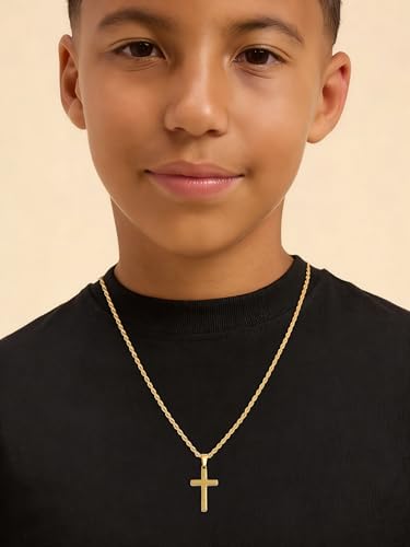Cross Necklace for Boys Mens Stainless Steel Twisted Rope Chain Cross Pendant Rustproof Necklace for Teen Boy Mens Christian First Communion Confirmation Gifts for Boys - color: Gold
