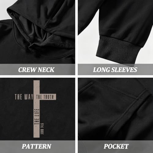 Boys Christian Jesus Hoodie Kids Faith Bible Verse Sweatshirt - color: Black, size: 9-10 Years