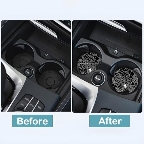 Car Cup Holder Coasters, 2 Pack – 2.75" Universal Auto Anti-Slip Insert Coaster, Rubber Car Coasters, Personalized Car Accessories for Women & Men (Spider Web) - color: Spider Web