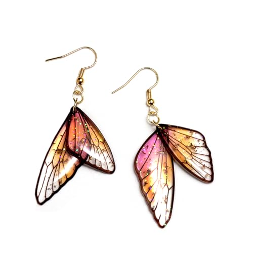 Resin Simulated Butterfly Wing Earrings, Personalized Resin Earrings Wth Moving Wings For Women - color: Short red
