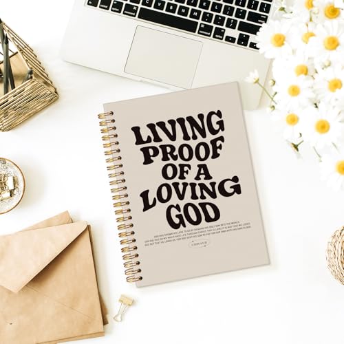 Christian Journal, Bible Study Notebook, Bible Notebooks for Note Taking, Church Hardcover Spiral Notebook for Women Man 5.5x8.3 - Black - color: Living Proof of a Loving God - Beige