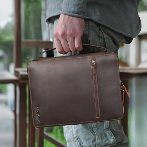 Polare Full Grain Leather Bible Cover Church Bag Bible Protective Book Holder Carrying Case Folder Organizer Portfolio, Dark Brown - style: Dark Brown