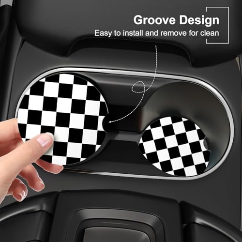 Ceramic Car Coasters – Absorbent Car Cup Holder Coaster Set for Women, Cute Aesthetic Car Accessories for Girls, 2 Pack (Black) - color: Black