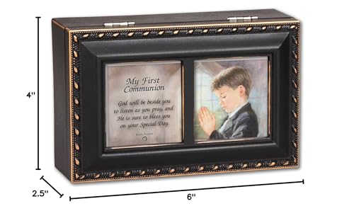 Cottage Garden First Communion God Beside You Matte Black Jewelry Music Box Plays Handel's Hallelujah