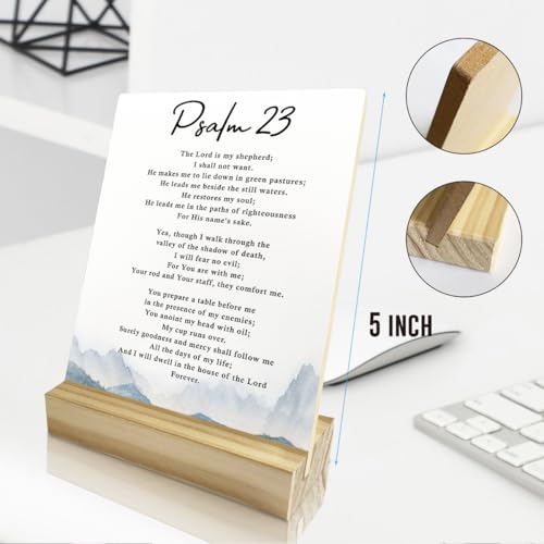 Psalm 23 Wall Art, The Lord Is My Shepherd Wall Art Bible Verse Desk Decor Rustic Plaque With Wood Mountain Wooden Sign, Christian Decorative Wood Sign for Home Office Shelf Decor - color: Psalm23