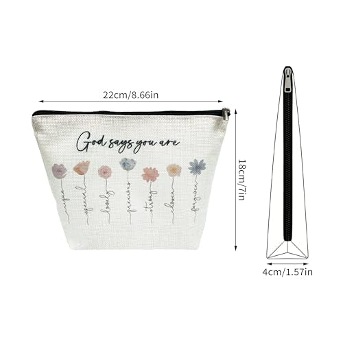 1 Pcs Christian Themed Makeup Bag (8.66x7x1.57 in) Cosmetic Pouch Printed with Bible Verses Exquisite Floral Pattern Thoughtful Positive Energy Gift for Women (A) - color: A