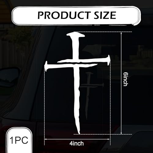 Christian Cross of Nails Sticker, Waterproof Bumper Cross Vinyl Decal for Car Truck Window Motorcycle Helmet Laptop Wall, Auto Accessories (White) - color: White