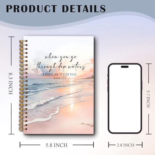 Coastal Christian Spiral Notebooks, Isaiah 43:2 Bible Journal, Scripture Journals for Writing, Christian Gifts for Women Men, Religious Notebook for Note Taking, 5.5x8.3 Inch - color: white Bible Notebook-6