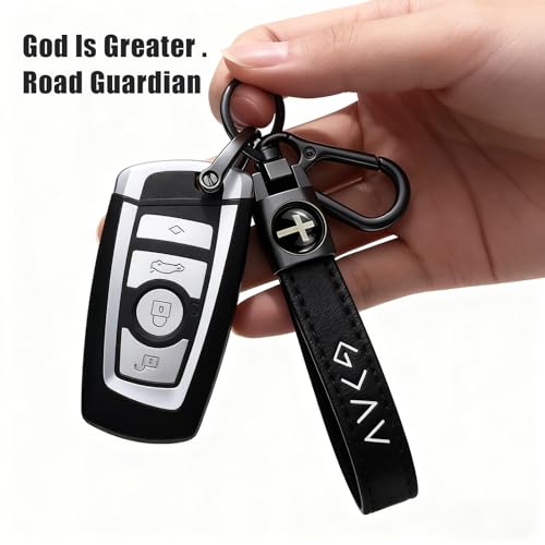 Yancorp God Is Greater Keychain for Christians - Inspirational Leather Cross Keyring for Men & Women - color: Black