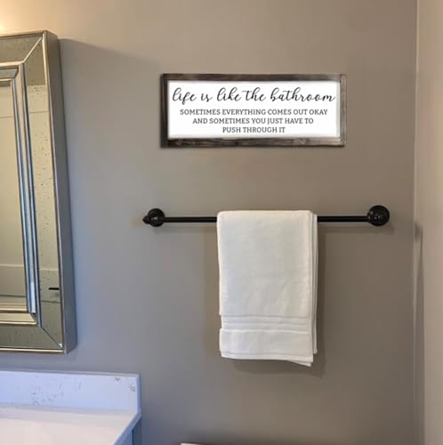 Dazingart Farmhouse Bathroom Sign, Life Is Like The Bathroom, Rustic Wooden Bathroom Decor, 6.4 x 16.6 Inches - color: bathroom