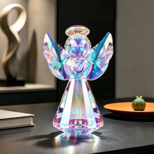 Crystal Guardian Angel Figurine Decoration, Glass Guardian Angel Statue Christmas Birthday Gifts for Women Girlfriend Daughter, Art Collectible Figurines Home Decor (Colorful) - color: Angel -Colorful