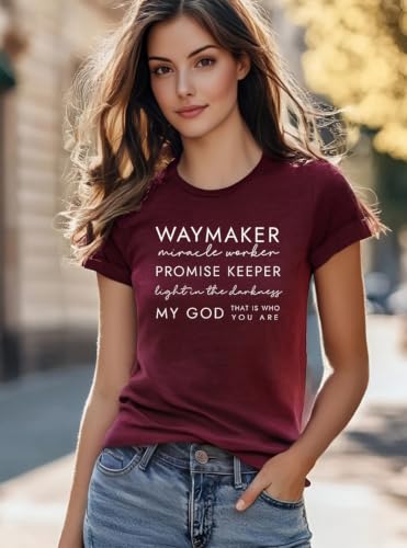 Women Bible Verse Print Christian T Shirt - color: Wine Red5, size: Small