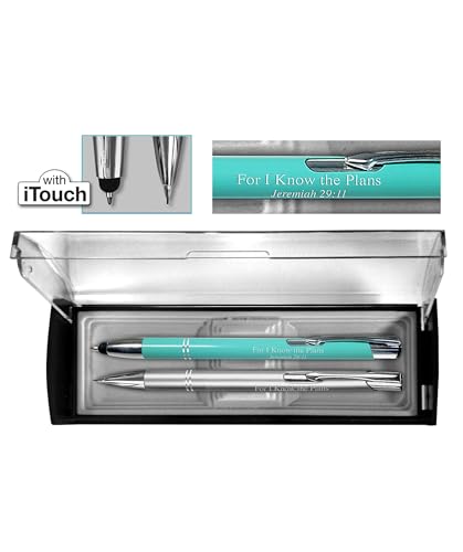 G.T. Luscombe Company, Inc. Inspirational Adoration, Black Ink Ballpoint Pen & Mechanical Pencil w/iTouch tip, in an Acrylic Gift Boxed 2-Piece Set, Silver & Black (Tiffany Blue) - color: Tiffany Blue