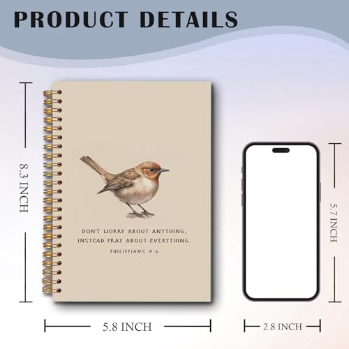 Bird Christian Spiral Notebooks, Philippians 4:6 Bible Journal, Scripture Journals for Writing, Christian Gifts for Women Men, Religious Notebook for Note Taking, 5.5x8.3 Inch - color: white Bible Notebook-5