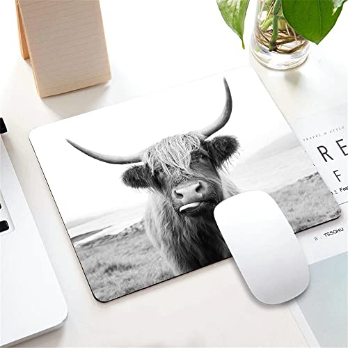 Black and White Mouse Pad, Scottish Highland Cow on Isle of Mull Mouse Pad, Mouse Mat Square Mouse Pad Non Slip Rubber Base MousePads for Office Laptop, 9.5"x7.9"x0.12" Inch - color: TSP175