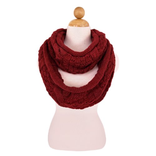 TrendsBlue Premium Winter Thick Infinity Twist Cable Knit Scarf - Diff Colors Avail. - color: Burgundy