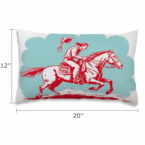 EKOBLA Vintage Cowgirl Farmhouse Oblong Rectangle Throw Pillow Covers Red Sketch Riding Horse Kicking Up Clouds of Dust West Hat Decorative Cushion Case for Couch Sofa Chair Cotton Linen 12x20 Inch - color: Multi-bs24