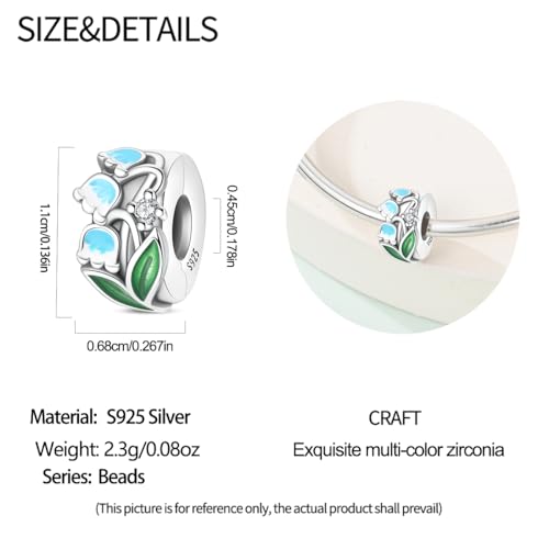Clip Stopper Beads Fit For Pandora Bracelet, Spacer Charms For Bracelets - color: Lily of The Valley-2Pack
