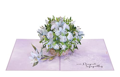 Lilies Pop Up Sympathy Cards with Envelopes, 6x8in Sorry for Your Loss Card, Pop Up Sympathy for Loss of Loved one, Mother, Father, Husband Religious (White Lily Sympathy) - color: White Lily Sympathy