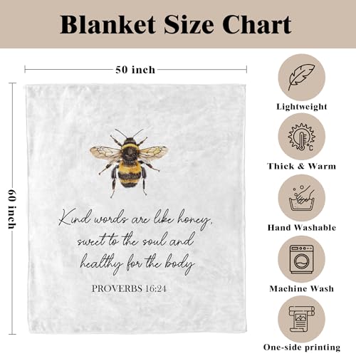 Bee Christian Blanket, Christian Gifts for Women Men, Religious Bible Verse Scripture Bumblebee Throw Blankets for Bedroom Living Room Couch Sofa, 50x60 Inches - color: Bee