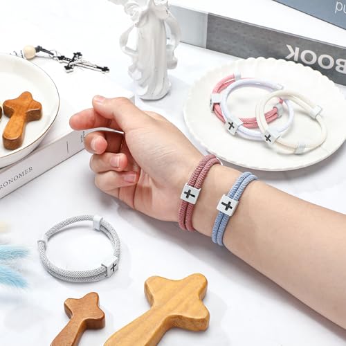 Landical 6 Pcs Cross Bracelet Men Adjustable Braided Rope - color: Light Color