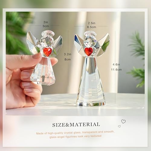 2pcs Crystal Angel Figurine Collectibles Gifts for Women Glass Angel Statue - style: Angel With Red Heart-2pcs