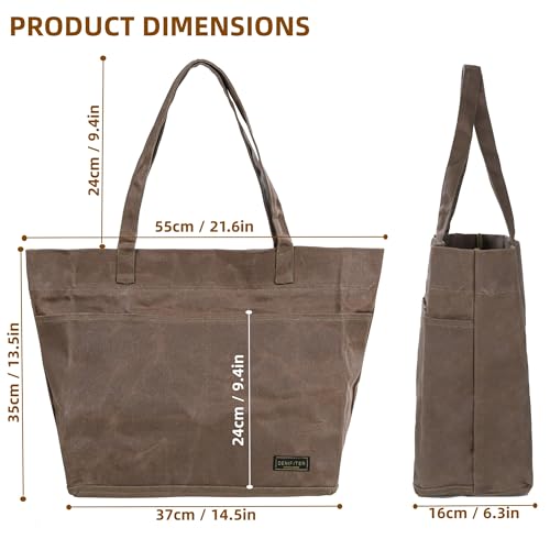 Heavy-Duty 16 oz. Waxed Canvas Zipper Tool Bag with Pockets and Carry Handle - Suitable for Groceries and General - color: Grey